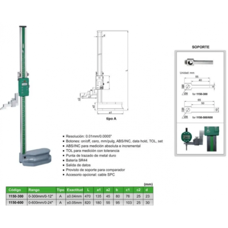 Insize Dijital Tek Sütunlu Mihengir 0-300mm , 0.01 mm Mihengir | 1150-300