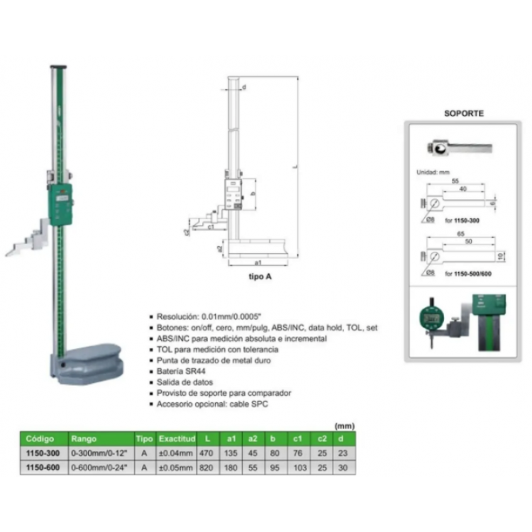 Insize Dijital Tek Sütunlu Mihengir 0-500mm , 0.01 mm Mihengir | 1150-500