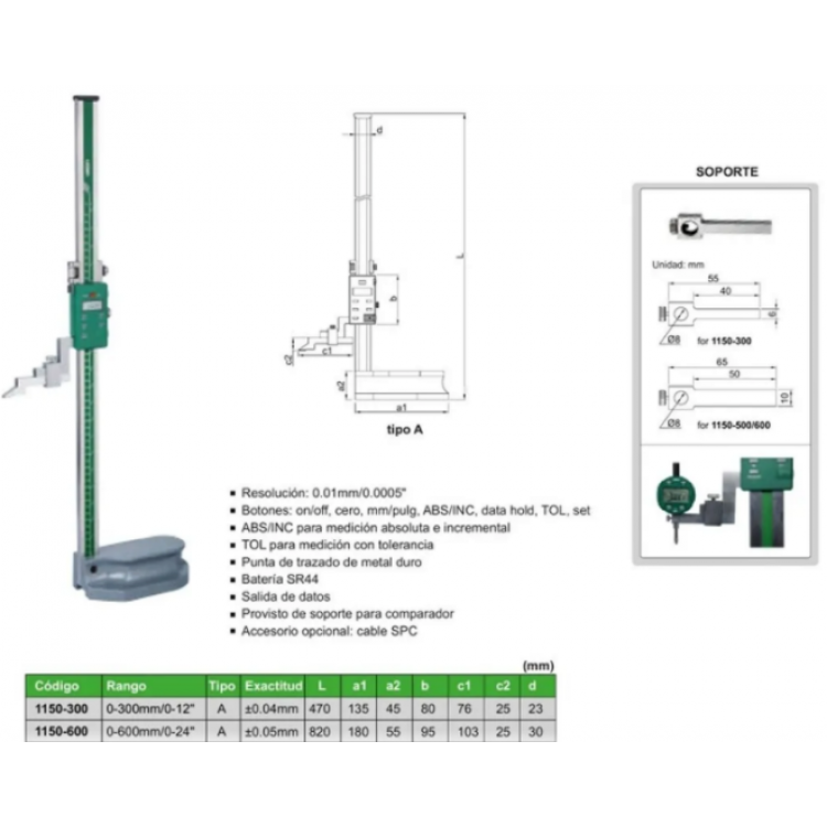 Insize Dijital Tek Sütunlu Mihengir 0-600mm , 0.01 mm Mihengir | 1150-600
