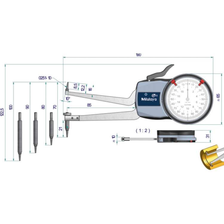 Mitutoyo Analog Göstergeli Hassas Kollu Yoklayıcı 50-100mm | 209-310