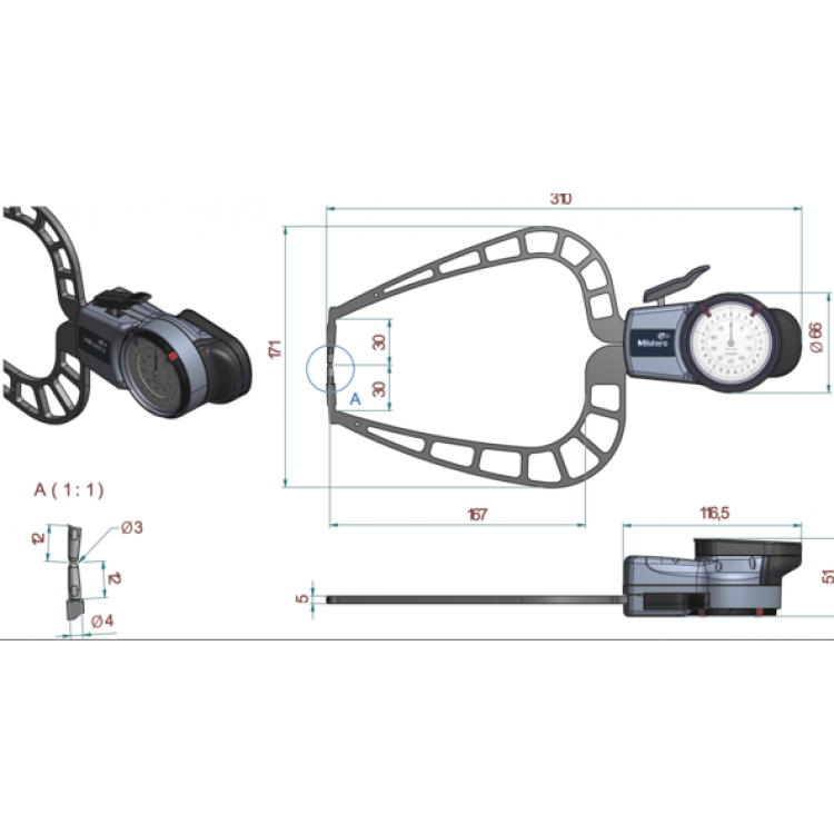 Mitutoyo Analog Göstereli Hassas Kollu Yoklayıcı 0-50mm | 209-911