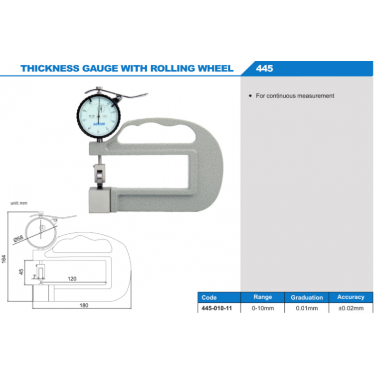 ACCUD Rulmanlı Kalınlık Komparatörü 0-10mm | 445-010-11