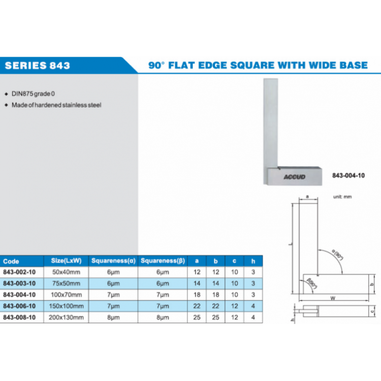 ACCUD 90° Geniş Tabanlı Düz Gönye | 843-002-10