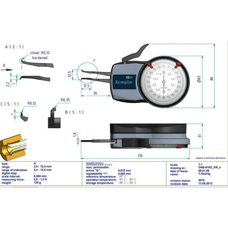 Mekanik İç Çap Kanal Komparatörü '2.5-12.5 mm' | H102