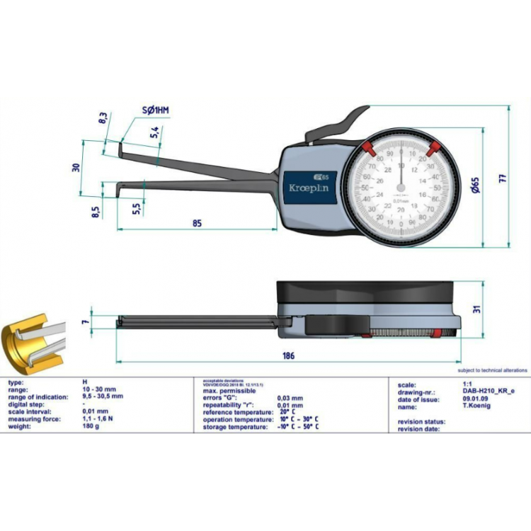 Kroeplin Mekanik İç Çap Kanal Komparatörü '20-40 mm' | H220
