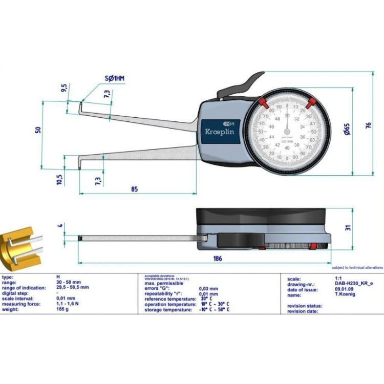 Kroeplin Mekanik İç Çap Kanal Komparatörü '30-50 mm' | H230