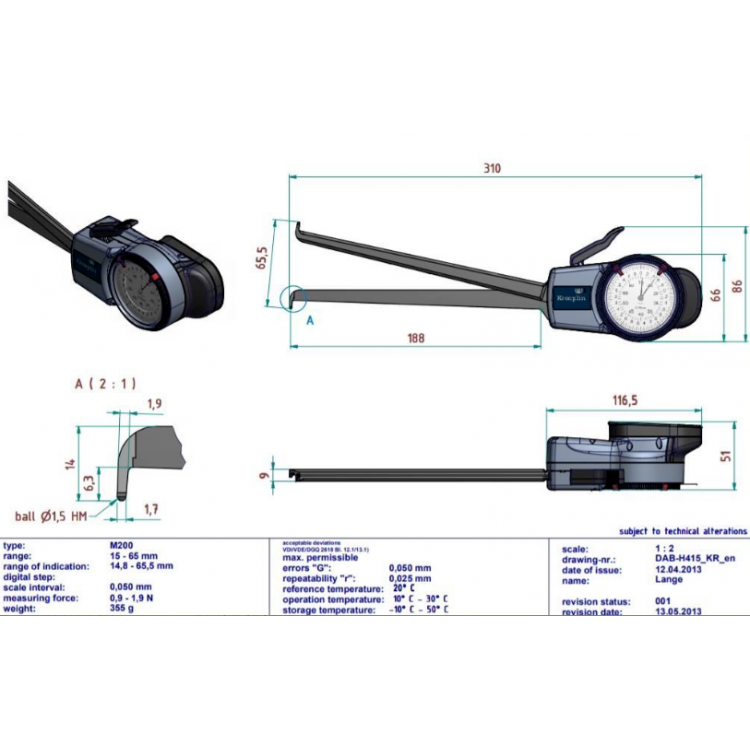 Kroeplin Mekanik İç Çap Kanal Komparatörü '15-60 mm' | H415