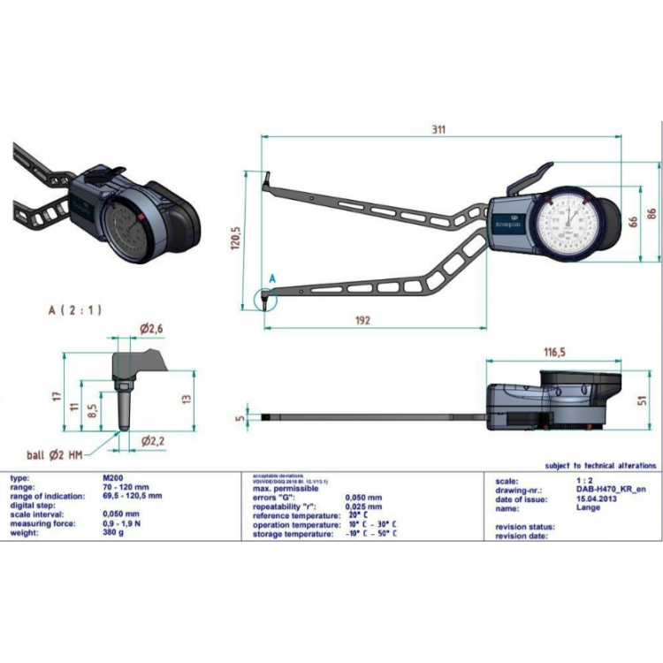 Kroeplin Mekanik İç Çap Kanal Komparatörü '70-120 mm' | H470