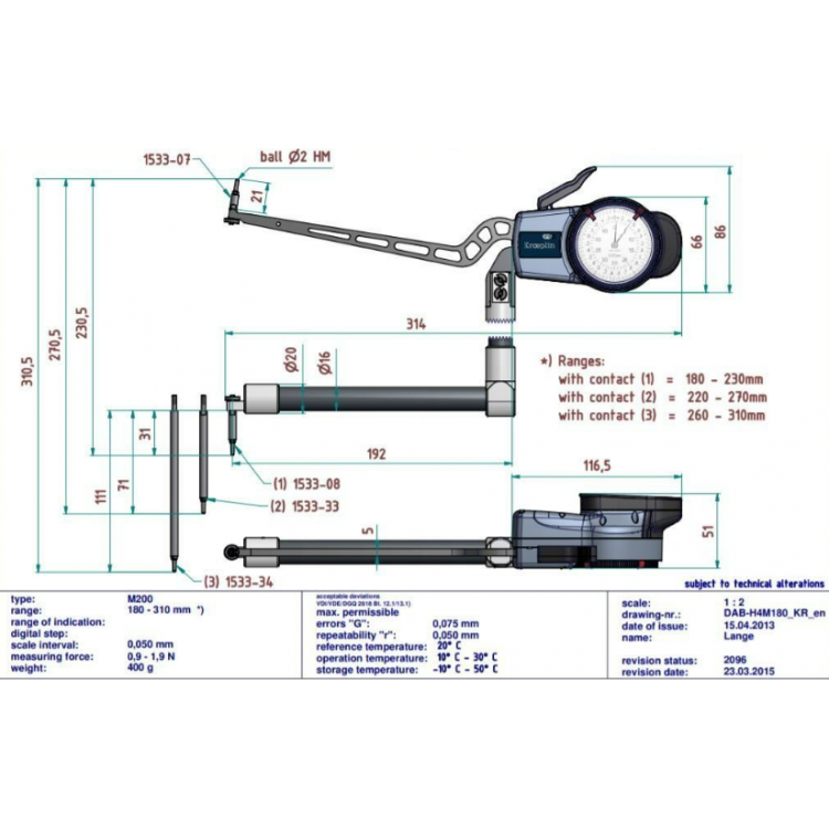 Kroeplin Mekanik İç Çap Kanal Komparatörü '180-310 mm' | H4M180