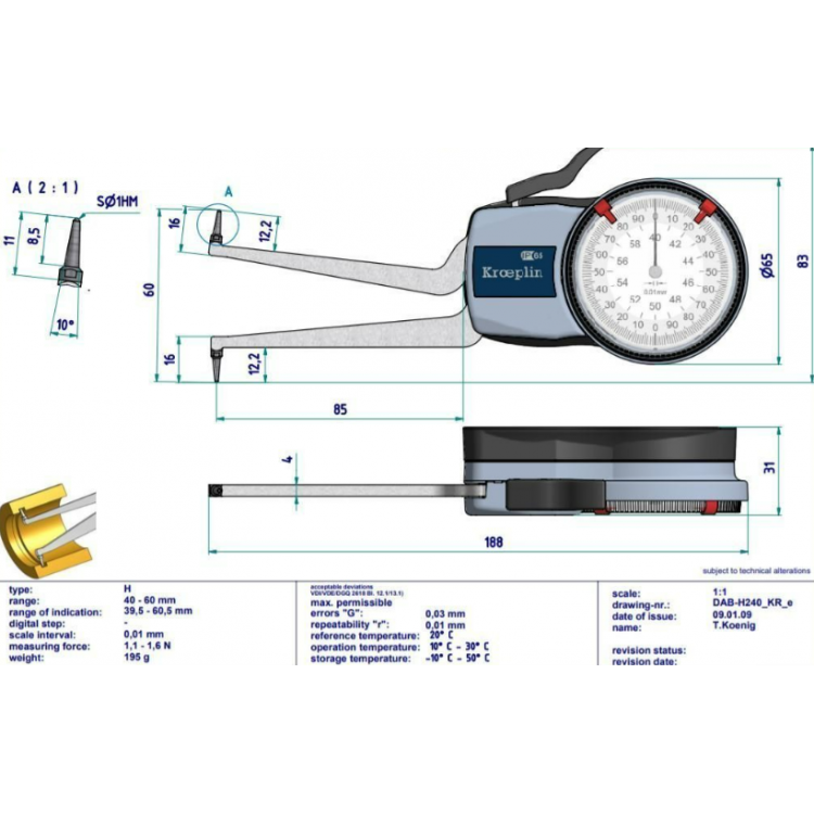 Kroeplin Dijital İç Çap Kanal Komparatörü '40-60 mm' | L240
