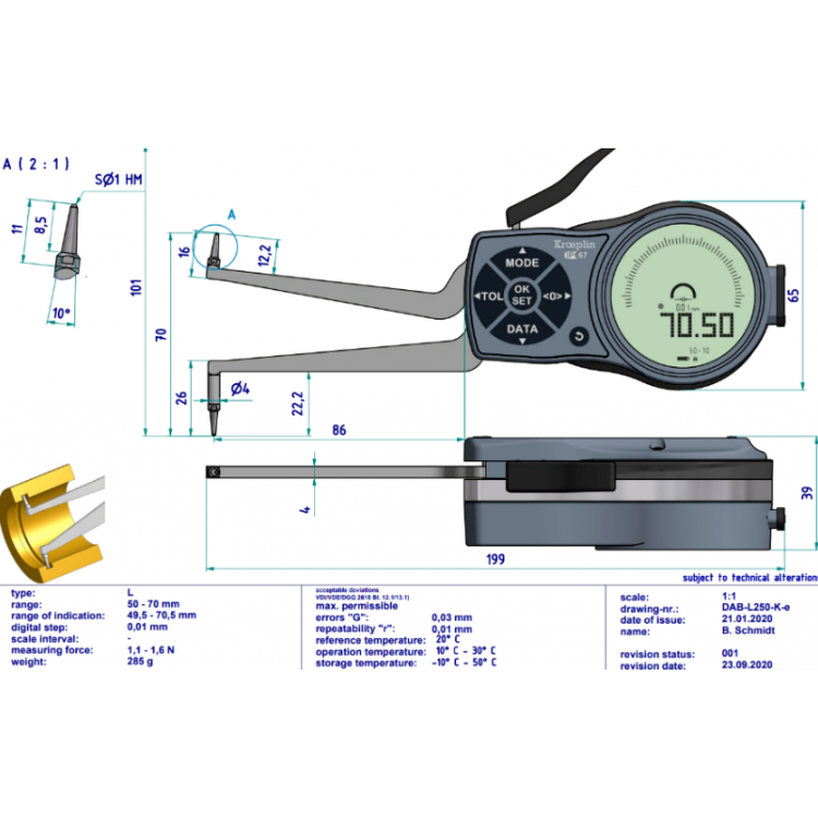 Kroeplin Dijital İç Çap Kanal Komparatörü '50-70 mm' | L250
