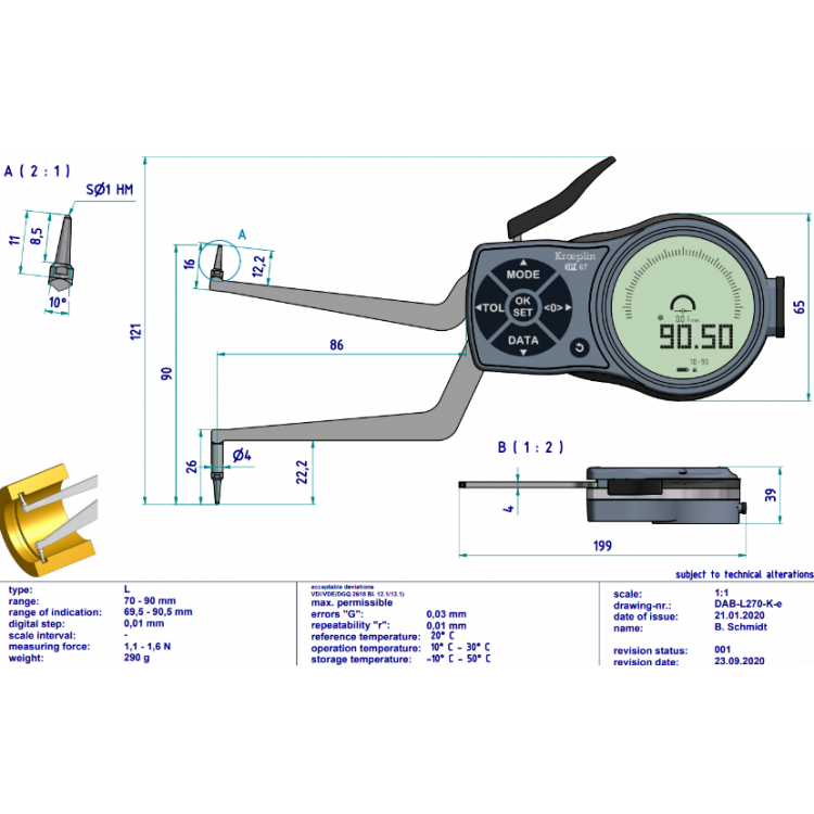 Kroeplin Dijital İç Çap Kanal Komparatörü '70-90 mm' | L270