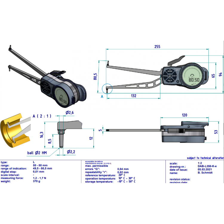Kroeplin Dijital İç Çap Kanal Komparatörü '50-80 mm' | L350