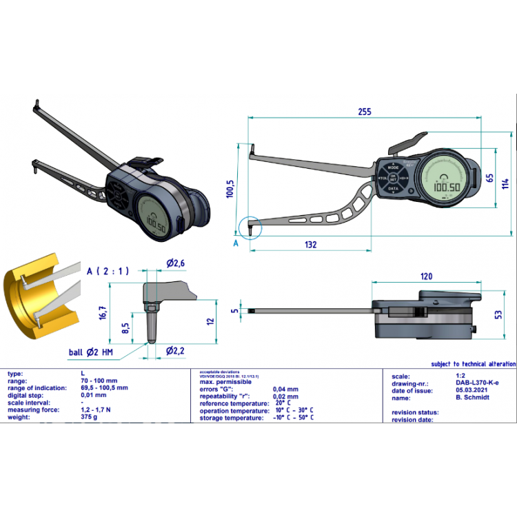 Kroeplin Dijital İç Çap Kanal Komparatörü '70-100 mm' | L370