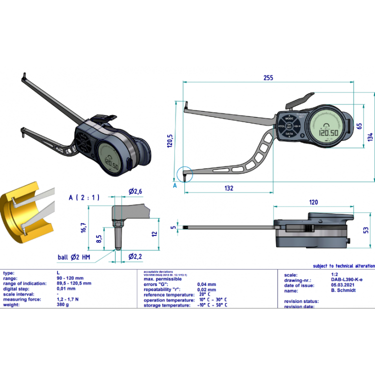 Kroeplin Dijital İç Çap Kanal Komparatörü '90-120 mm' | L390