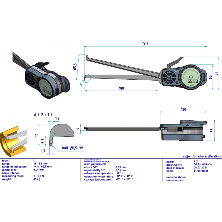 Kroeplin Dijital İç Çap Kanal Komparatörü '15-65 mm' | L415