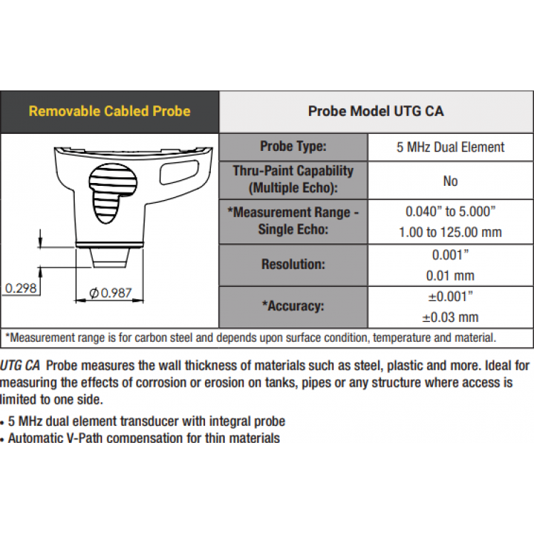 PosiTector UTG - Ultrasonik Duvar Kalınlığı Ölçer | PosiTector UTG-CA (Korozyon İntegral Probu)