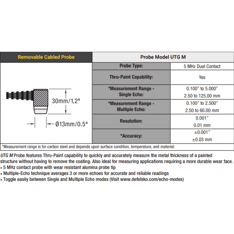 Defelsko PosiTector UTG - Ultrasonik Duvar Kalınlığı Ölçer | PosiTector UTG-M (Çoklu Yankı Probu)