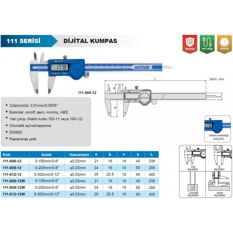 Accud Dijital Kumpas 150mm | 111-006-12 
