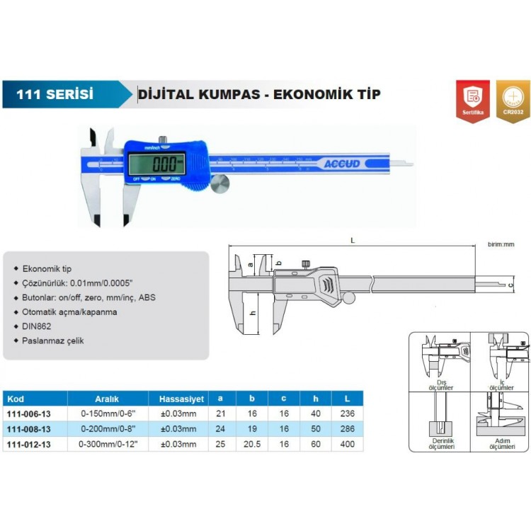Accud Ekonomik Dijital Kumpas 300 mm | 111-012-13