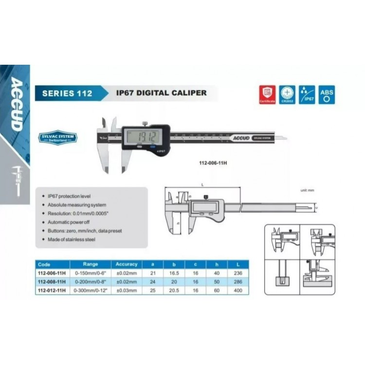 Accud Dijital Kumpas 300 mm IP67 | 112-012-11H