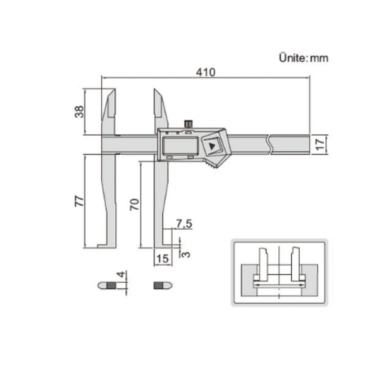 Insize Dijital Derin İç Kanal Kumpası / 1129-300 