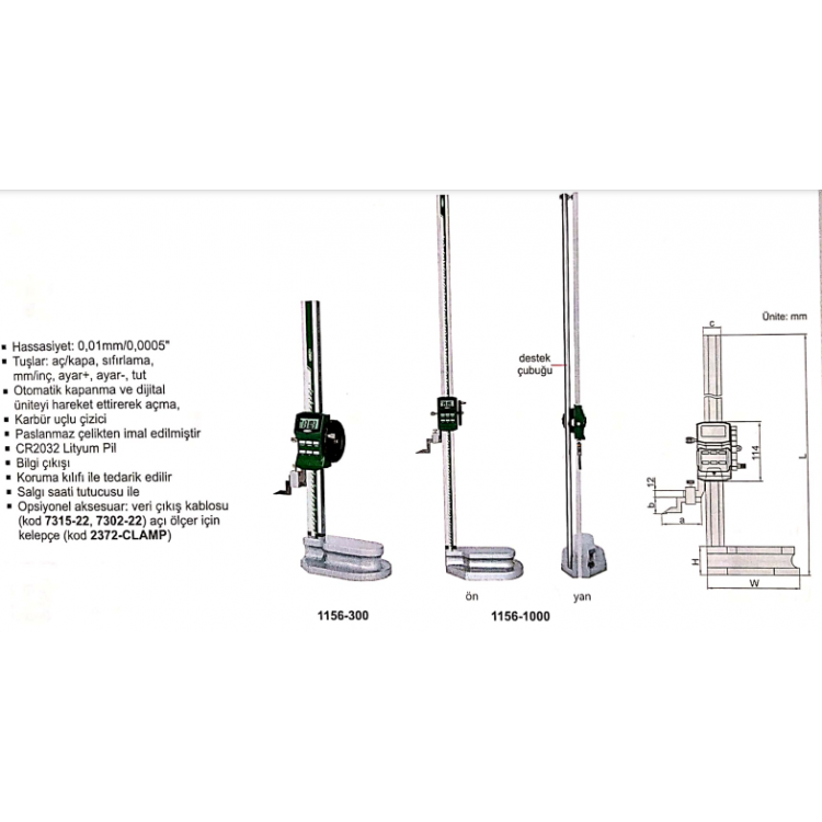 Insize Dijital Tek Sütunlu Makaralı Mihengir 0-1000 mm , 0.01 mm | 1156-1000