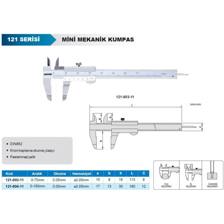 Accud Mini Mekanik Kumpas 100 mm | 121-004-11 Accud Mini Mekanik Kumpas 100 mm | 121-004-11