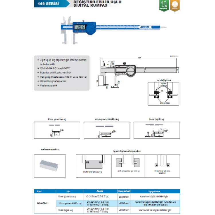 Accud Değiştirilebilir Uçlu Dijital Kumpas /149-008-11