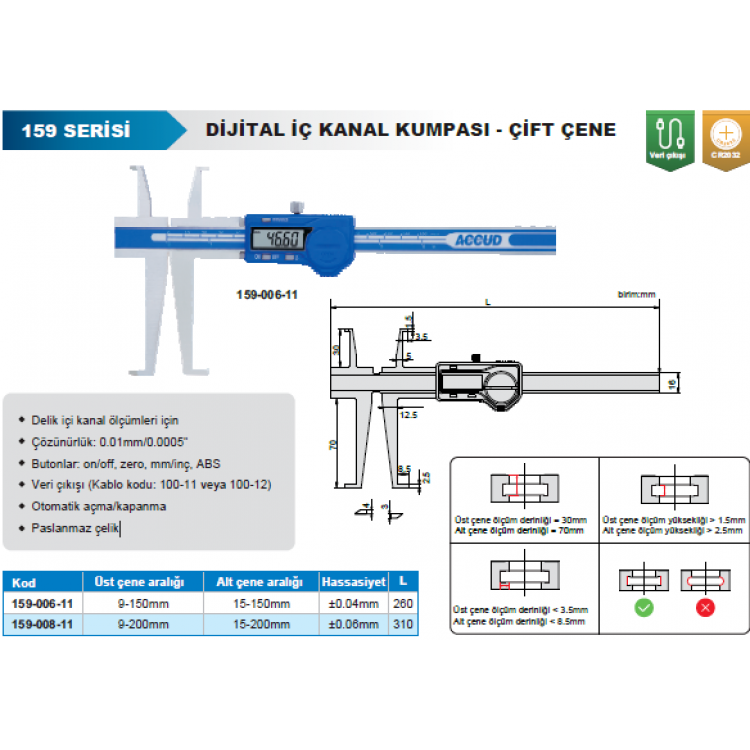 Accud Dijital İç Kanal Kumpası - Çift Çene/159-006-11