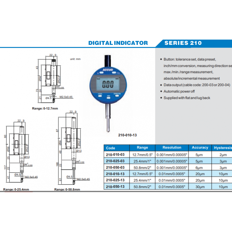 ACCUD Mekanik Komparatör Saati 12.7-50.8 mm | 210-010-03