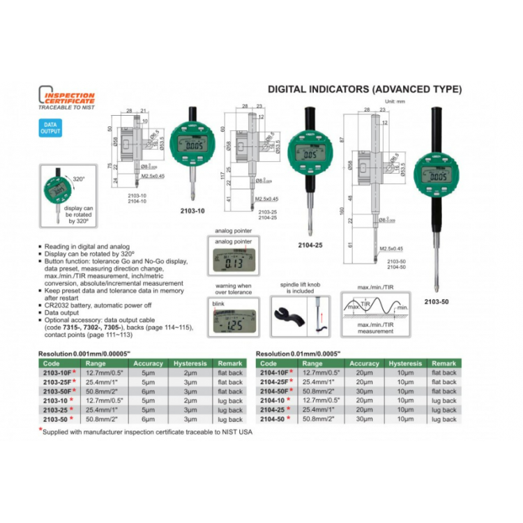 Insize 2104 Dijital Komparator Saati (Gelişmiş Model) I 2104-25