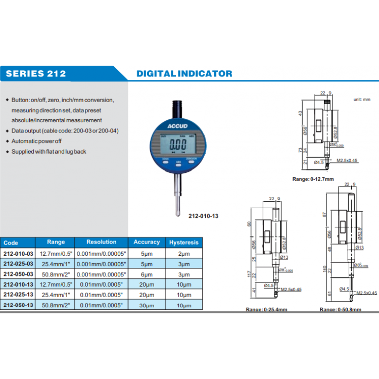 Accud Dijital Komparatör Saati 25,4mm/1" | 212-025-03