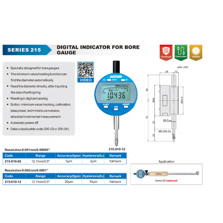 Accud Silindir Komparatörler için Dijital Komparatör Saati 12,7mm/0,5"/215-010-02