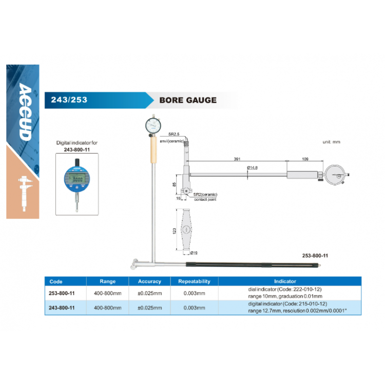 Accud Silindir Komparatör Büyük Ölçüler 253-800-11