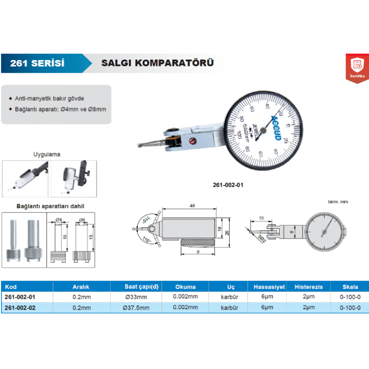 Accud Salgı Komparatörü 0-0.2mm/261-002-02
