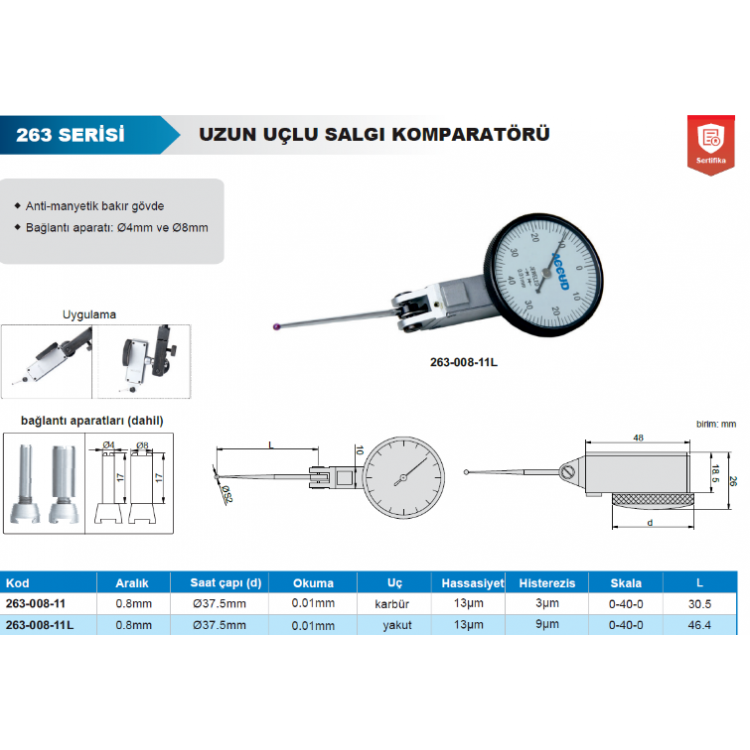 Accud Salgı Komparatörü 0-0.8mm/263-008-11L