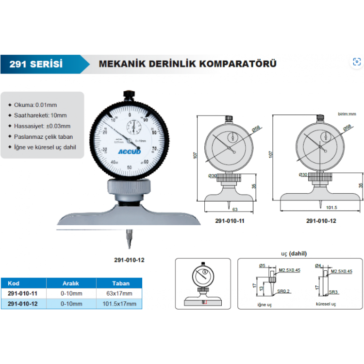 Mekanik Derinlik Komparatörü 291 Serisi/291-010-12