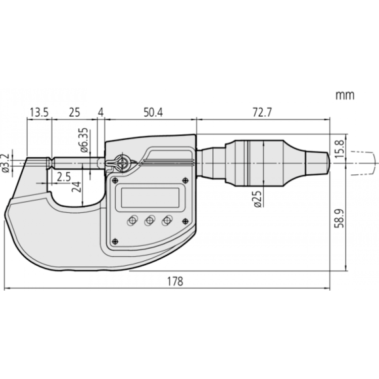 Mitutoyo Dijital Dış Çap Mikrometresi 0-25 mm | 293-100-10