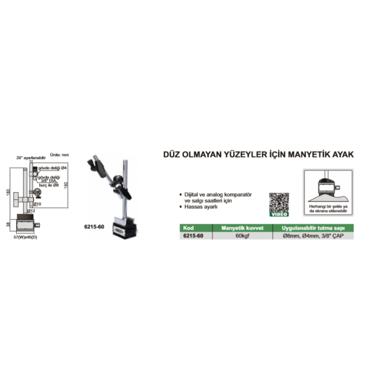 Insize  Düz Olmayan Yüzeyler İçin Manyetik Ayak / 6215-60