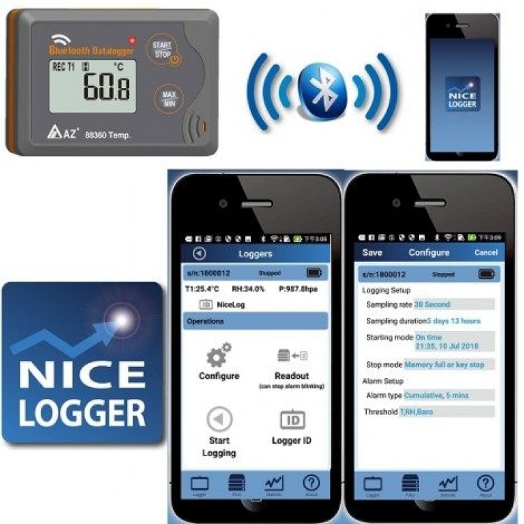 AZ 88362 Sıcaklık Nem Kayıt Cihazı Datalogger | Akıllı Telefon Uyumlu AZ 88362 Sıcaklık Nem Kayıt Cihazı Datalogger | Akıllı Telefon Uyumlu