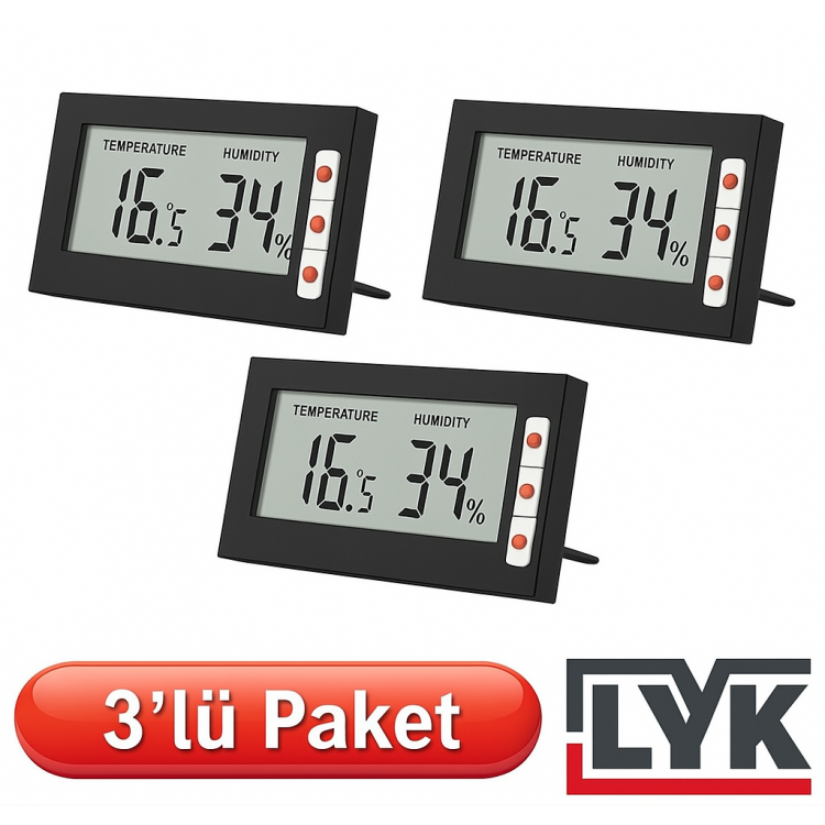 3 Adet | LYK STH Mini Sıcaklık ve Nem Ölçer 3 Adet | LYK STH Mini Sıcaklık ve Nem Ölçer