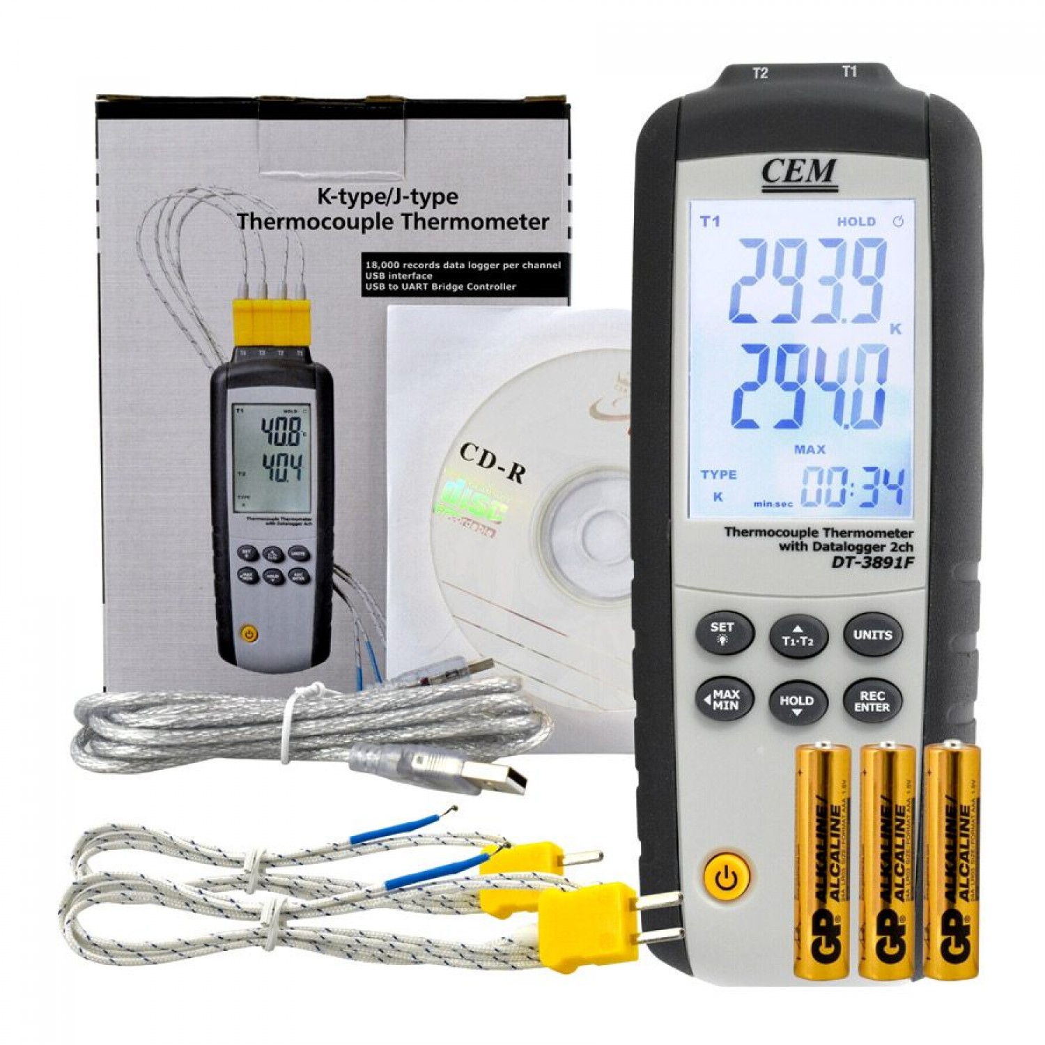 Cem DT-3891F 2 Kanallı Termokupl Sıcaklık Data Logger