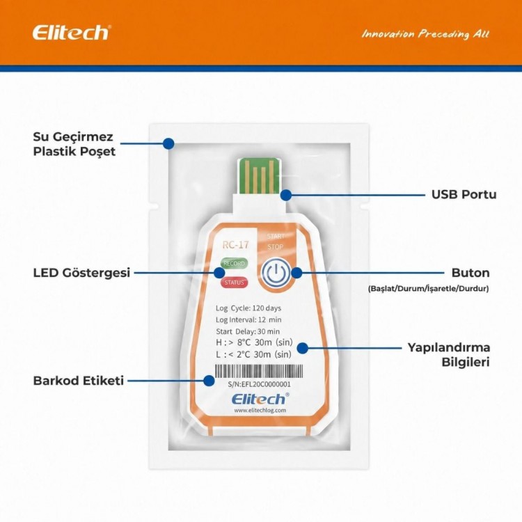 Elitech RC-17 Tek Kullanımlık USB PDF Sıcaklık Data Logger
