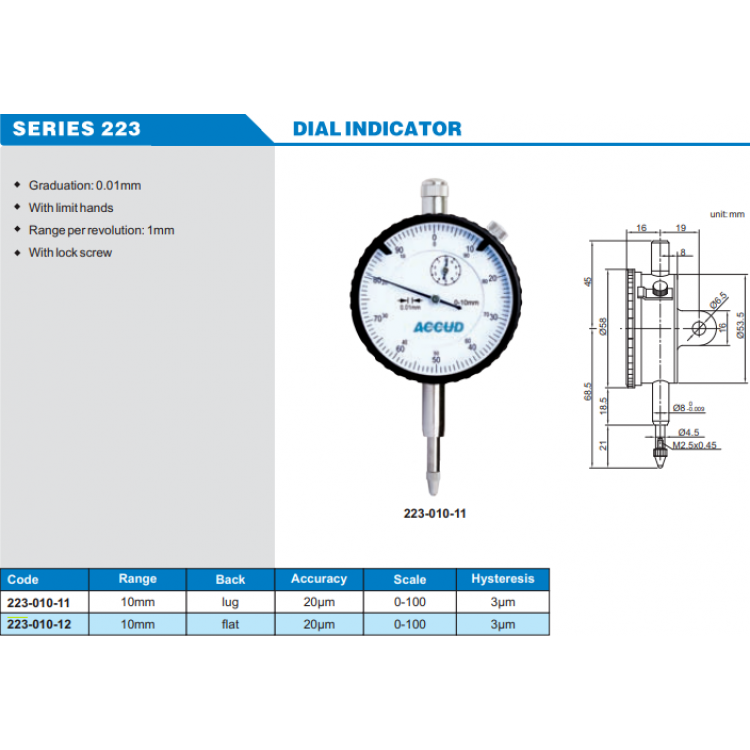 ACCUD Mekanik Komparatör Saati 10mm | 223-010-11