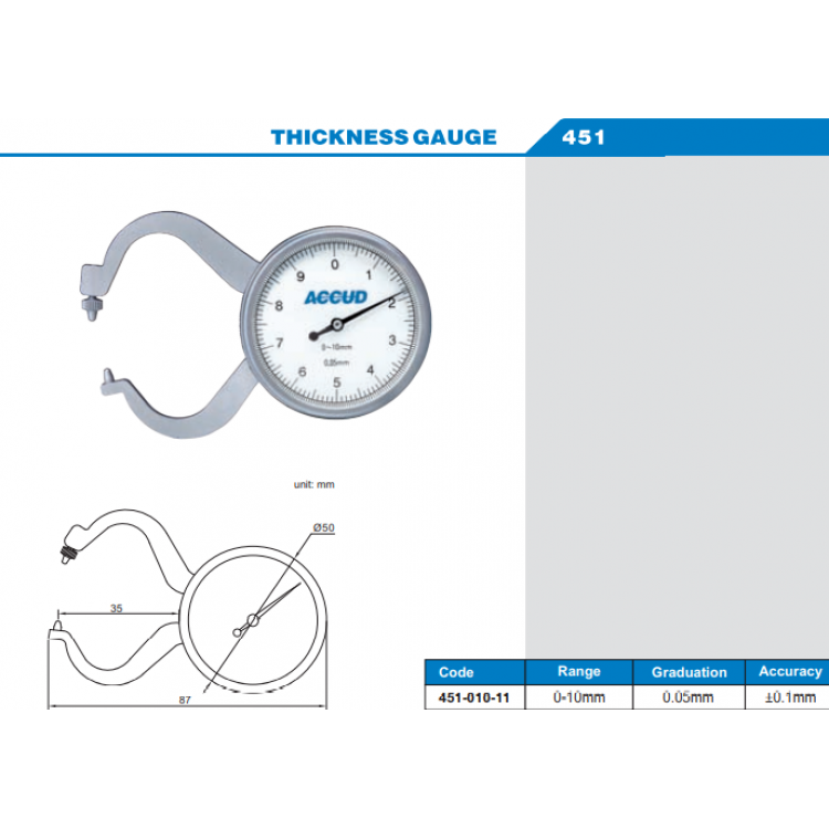 ACCUD Kalınlık Komparatörü 0-10mm  | 451-010-11