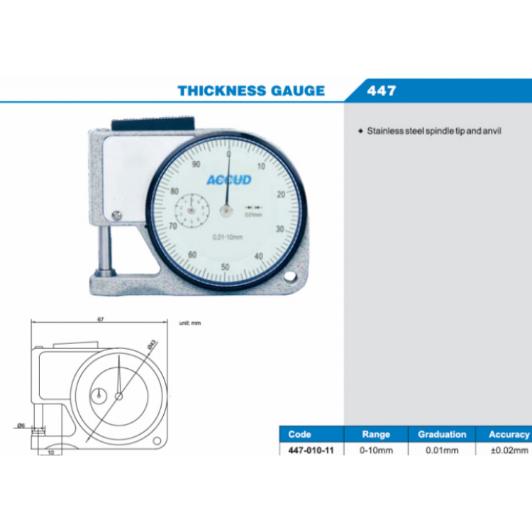 ACCUD Kalınlık Komparatörü 0-10 mm | 447-010-11 
