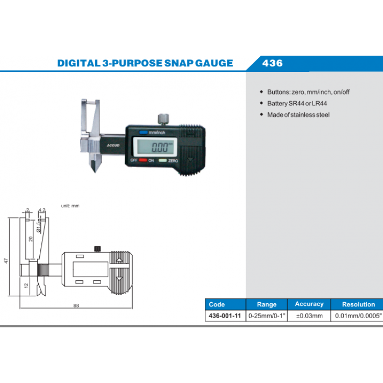 ACCUD Dijital Özel Kumpas 0-25mm | 436-001-11