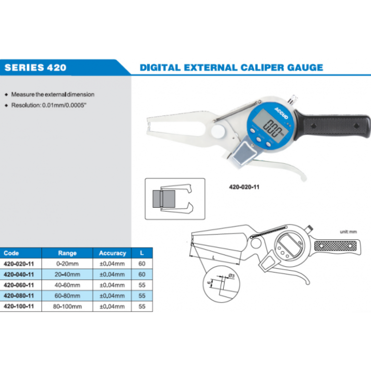 ACCUD Mekanik Dış Çap Kanal Komparatörü 0-20mm | 425-010-11