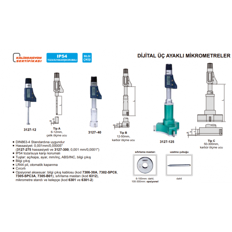 Insize Dijital Üç Ayaklı Mikrometre 150-175mm , 5.91-6.89'' | 3127-175